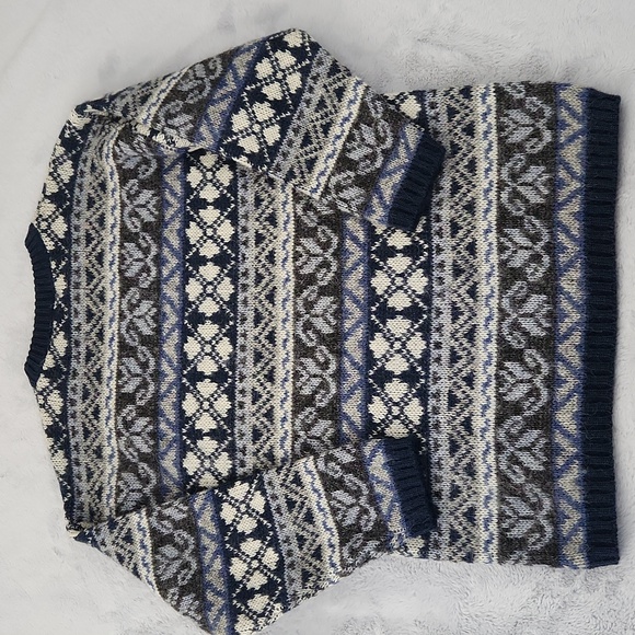 NWT FLOSS Icelandic pure wool blue and white sweater size M - Picture 3 of 11